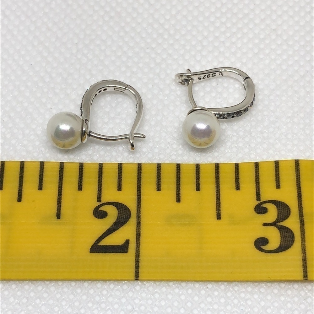 Wostu 925 Sterling Silver, Cultured Pearl and Clear Zircon Earrings - Picture 6 of 9